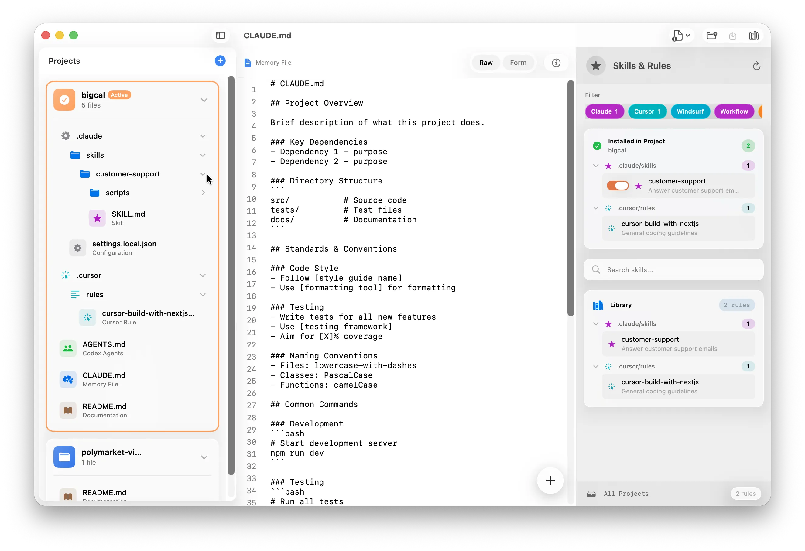 ClaudeMDEditor - edit, disable, remove, enable, create agent skills and cursor rules over multiple projects